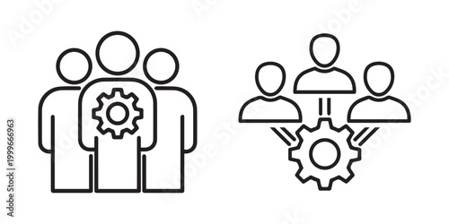 Teamwork and collaboration two groups with gears representing synergy
