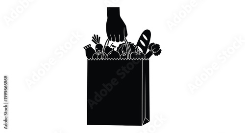 grocery bag filled with various foods held by hand silhouette high quality professional detailed modern elegant stylish clean crisp vibrant colorful
