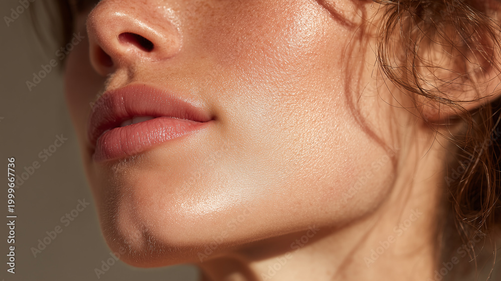 Fototapeta premium Elegant jawline and neck in soft light showcase natural beauty and grace