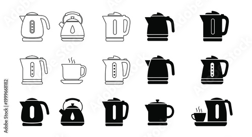 collection of kettle and teapot silhouettes in black and white silhouette high quality professional detailed modern elegant stylish clean crisp vibrant