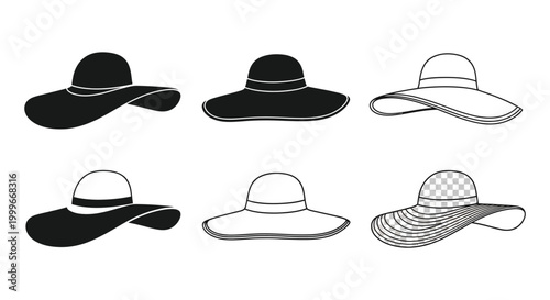 wide brimmed hats in various styles silhouette high quality professional detailed modern elegant stylish clean crisp vibrant colorful digital creative innovative contemporary