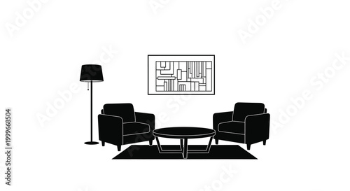 Fotografie Living room furniture arrangement with artwork black silhouette