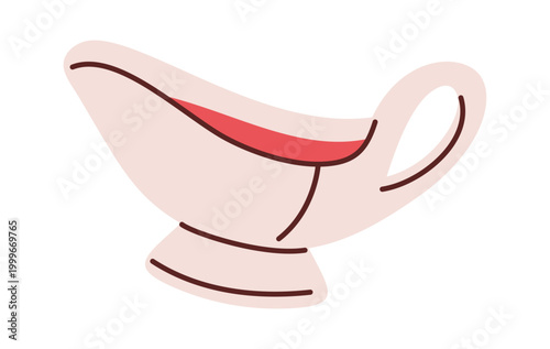 Gravy Boat Pouring Sauce Cartoon Style