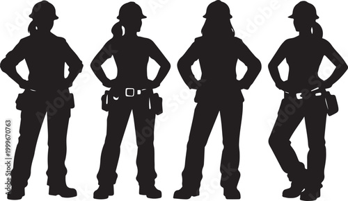 female construction worker silhouette in action flat design vector illustration