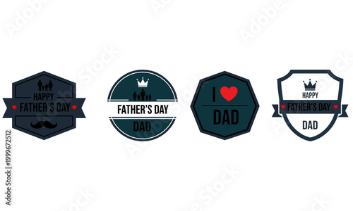 Four dark emblematic shields with text and graphic elements silhouette style