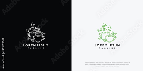 Minimalist Coffee and Tea Logo with Leafy Accents