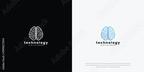 Digital Brain Logo Design Vector