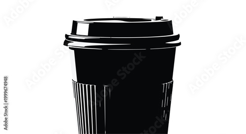 Black disposable coffee cup with lid, takeout container, to-go drinkware, modern, eco-friendly, sustainable, isolated on white background