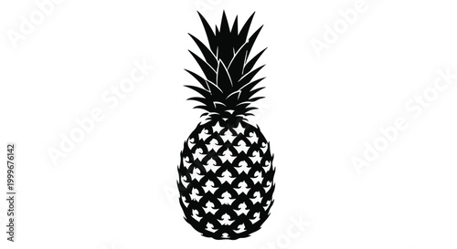 Pineapple fruit illustration in black and white on clean white background