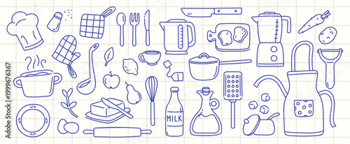 Kitchen Utensil Doodle Set Cooking Line Art