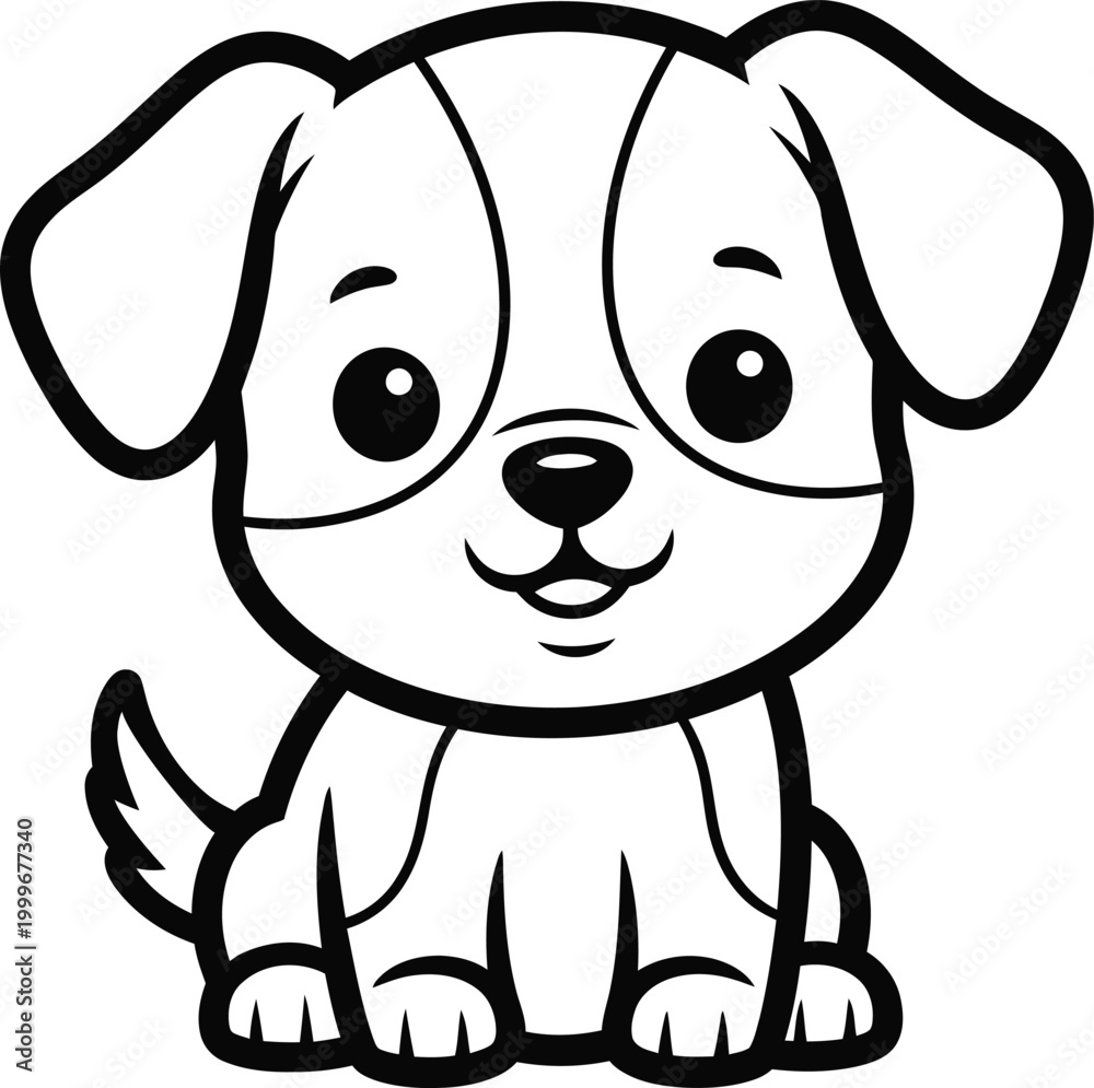 Obraz premium Cute puppy cartoon character illustration. Happy dog line art vector for kids coloring book or nursery design.