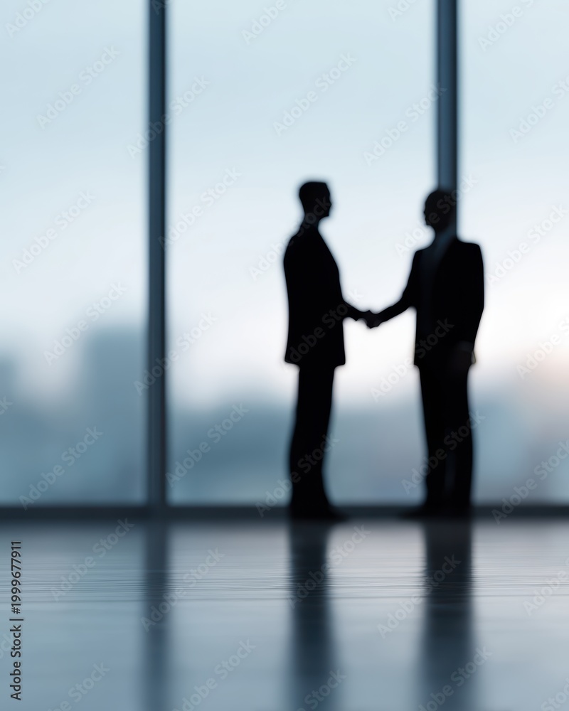 Obraz premium two business leaders making deal with handshake in corporate office, partnership and agreement concept, professional attire, soft window light