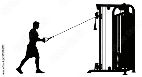 silhouette of man exercising with cable machine