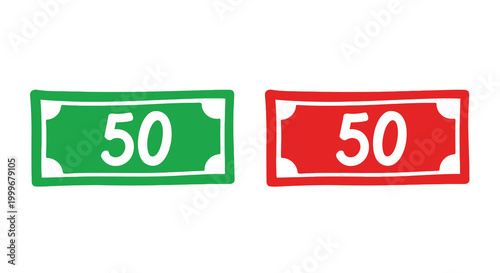 Fifty dollar bills green and red isolated silhouette