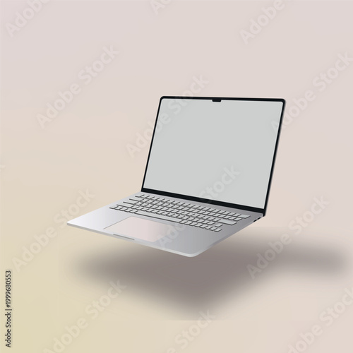 Floating Laptop Mockup Vector – Minimal Modern Notebook with Blank Screen for UI, Web and Branding Presentation