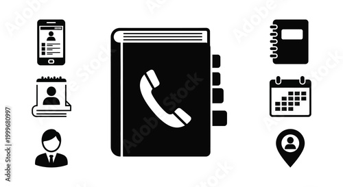 telephone book with contact icons silhouette high quality professional detailed modern elegant stylish clean crisp vibrant colorful digital creative innovative contemporary