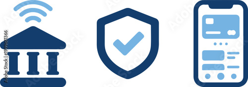 Mobile Banking and Cyber Security Icon Set for Fintech Applications and Digital Protection