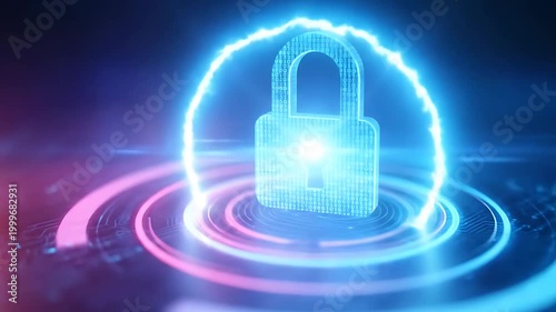 Digital Padlock Security Concept with Cyber Protection Interface.