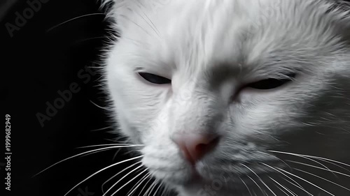 Close-Up of White Cat with Blue Eyes on Black Background