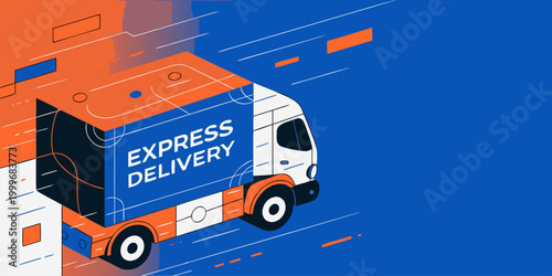 Express Delivery Truck Isometric Illustration Fast Shipping Logistics Concept