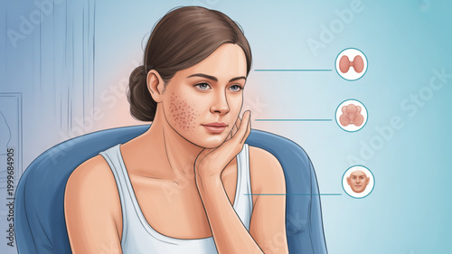 Woman with hand on sore jaw.