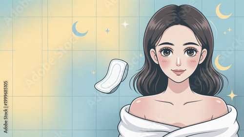 Woman with sanitary pad feminine product.