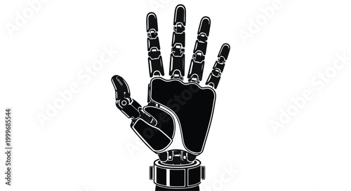 Silhouette of a robotic mechanical hand with five fingers representing bionic technology and automation.