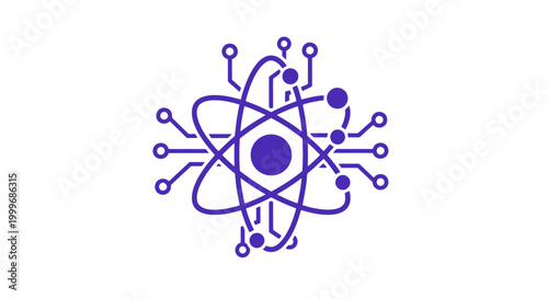 A stylized illustration of an atom symbol.