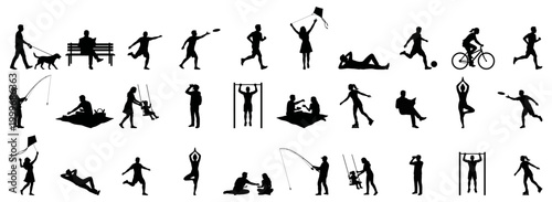 People silhouettes engaging in outdoor leisure activities | diverse recreation set | vector graphic collection