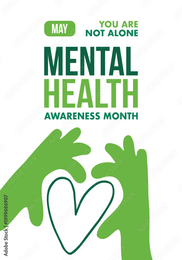 Obraz premium Mental Health Awareness Month in May. Annual campaign in United States. Raising awareness of mental health. Control and protection. Prevention campaign. Medical health care design. Vector illustration