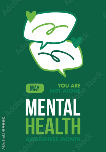 Mental Health Awareness Month in May. Annual campaign in United States. Raising awareness of mental health. Control and protection. Prevention campaign. Medical health care design. Vector illustration