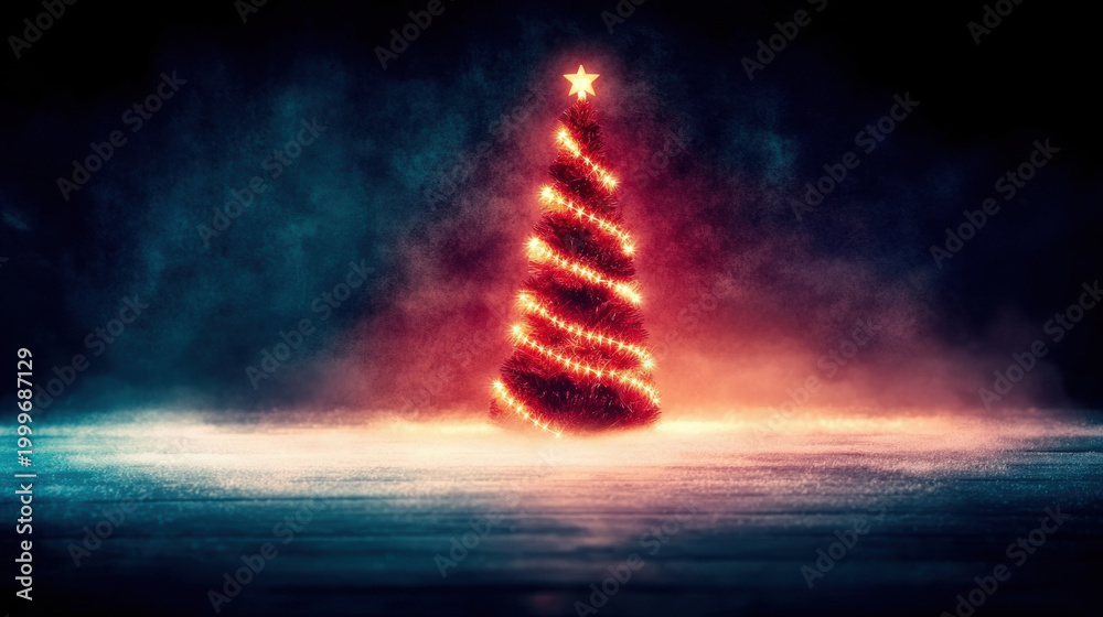 Obraz premium Brightly lit Christmas tree glowing in festive winter atmosphere at night