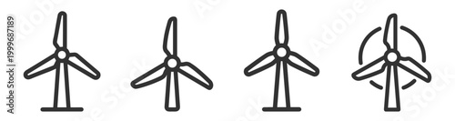 set of four black line style wind turbine icons renewable energy electricity on transparent background