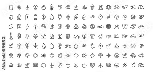 eco and environment line icons set, green energy and sustainability symbols collection on transparent background