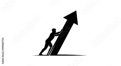 Businessman pushing upward growth arrow.
