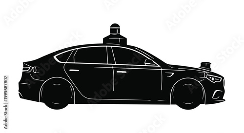 Autonomous self-driving car with advanced sensor technology on roof driving on road in modern smart city with innovative futuristic design and artificial intelligence AI for safe transportation