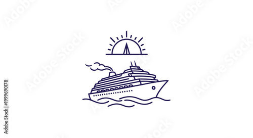 Cruise ship sailing under sunny skies.