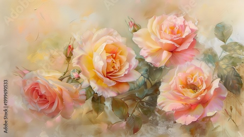 Pastel color roses in soft pink and yellow with gentle blur, ideal for a calming background. --ar 16:9 --v 6 Job ID: abe0d94b-b77f-4427-9c14-981bc93415aa