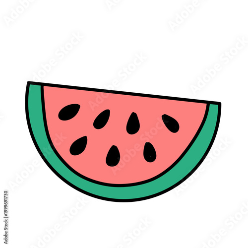 Watermelon illustration in black line drawing style with vibrant colors.