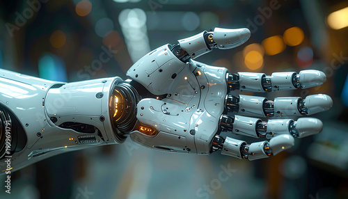 Cybernetic Arm: A close-up showcases the intricate design of a cybernetic arm, revealing the fusion of technology and the human form, hinting at the future of innovation.