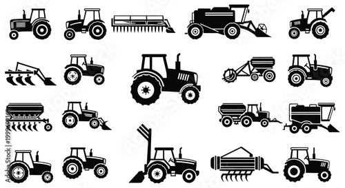 collection of agricultural machinery silhouettes high quality professional detailed modern elegant stylish clean crisp vibrant colorful digital creative innovative contemporary premium
