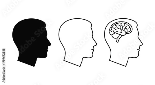 human head profiles in silhouette and outline styles silhouette high quality professional detailed modern elegant stylish clean crisp vibrant colorful digital