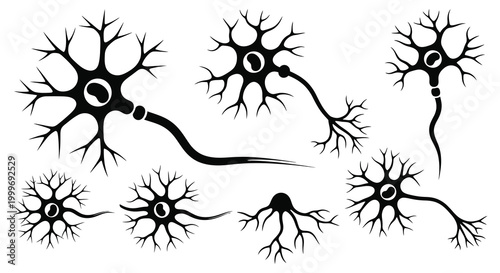 neuron cells in black silhouette on white background silhouette high quality professional detailed modern elegant stylish clean crisp vibrant colorful digital