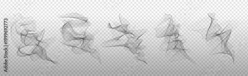 Dark smoke swirl. Realistic black fume and smog rising from a grill, bbq or chimney. Spooky magic mist overlay for dark backgrounds, incense aroma and digital fire heat effects.