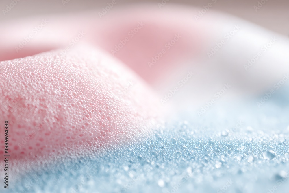 Fototapeta premium Close-up of pink and blue foam with tiny water droplets in soft light