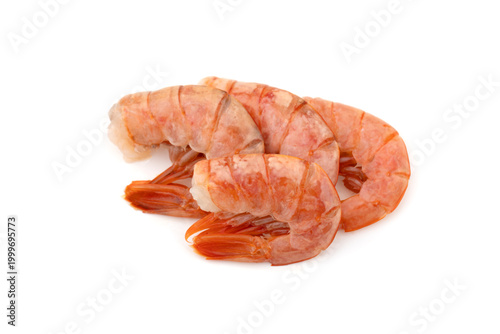 Langoustine tail on a white background. Fresh langoustine tail close-up isolated on a white background.