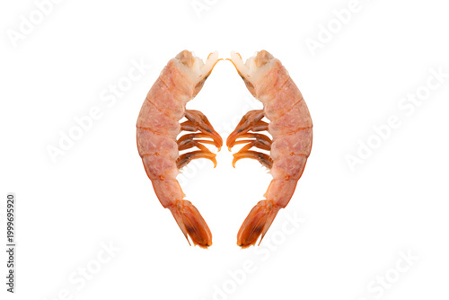Langoustine tail on a white background. Fresh langoustine tail close-up isolated on a white background.