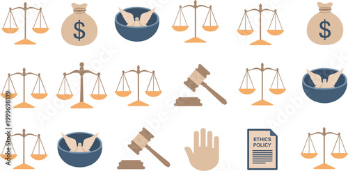 Justice and Finance Icons Collection scales of justice