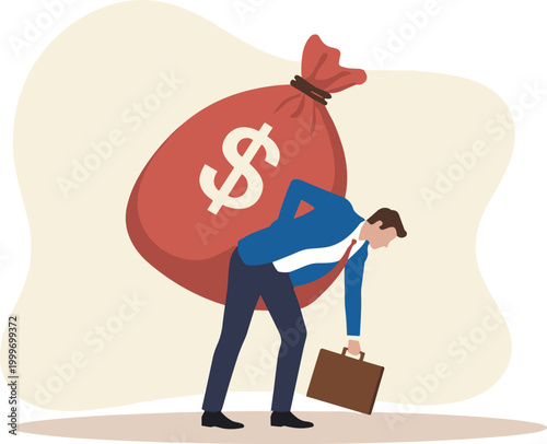 Businessman Carrying Heavy Bag Of Money
