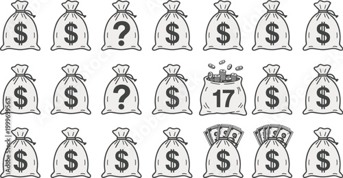 Money Bags With Dollar Signs Question Marks And Coins 